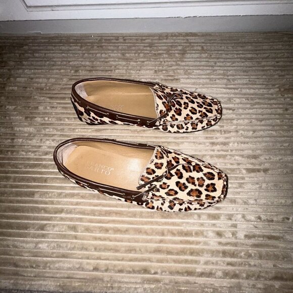 Franco Sarto Brown Leopard Calf Hair Leather Casual Slip On Loafers Size 6.5 - Picture 2 of 9